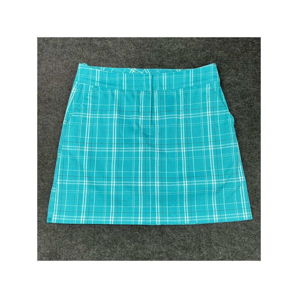 Izod Womes Golf Skort Size 6 Turquoise Plaid Built-In Shorts Pockets Performance